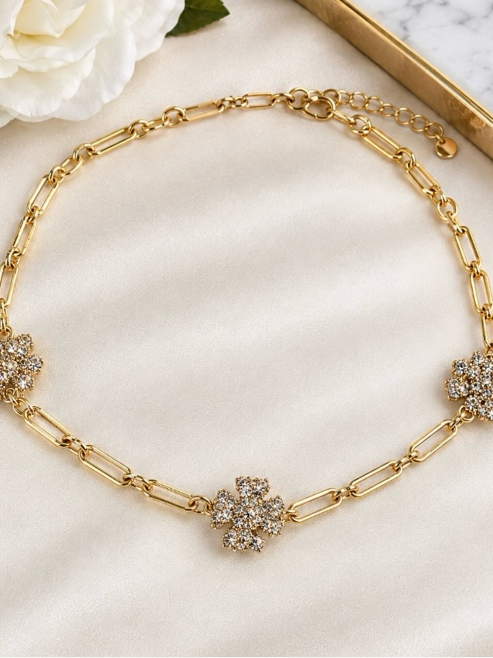 Tory Gold Flower Crystal Link Necklace - Women Jewelry